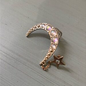 Crescent Moon Star Ear Cuff Earring Earcuff Chain Piercing Moonstone Gold Opal